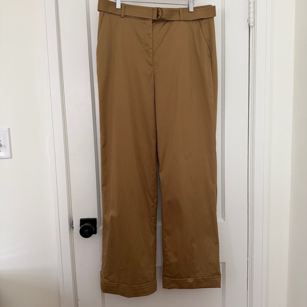 Brooks Brothers Khaki High Rise Wide Leg Belted Cuffed Trousers Size 14